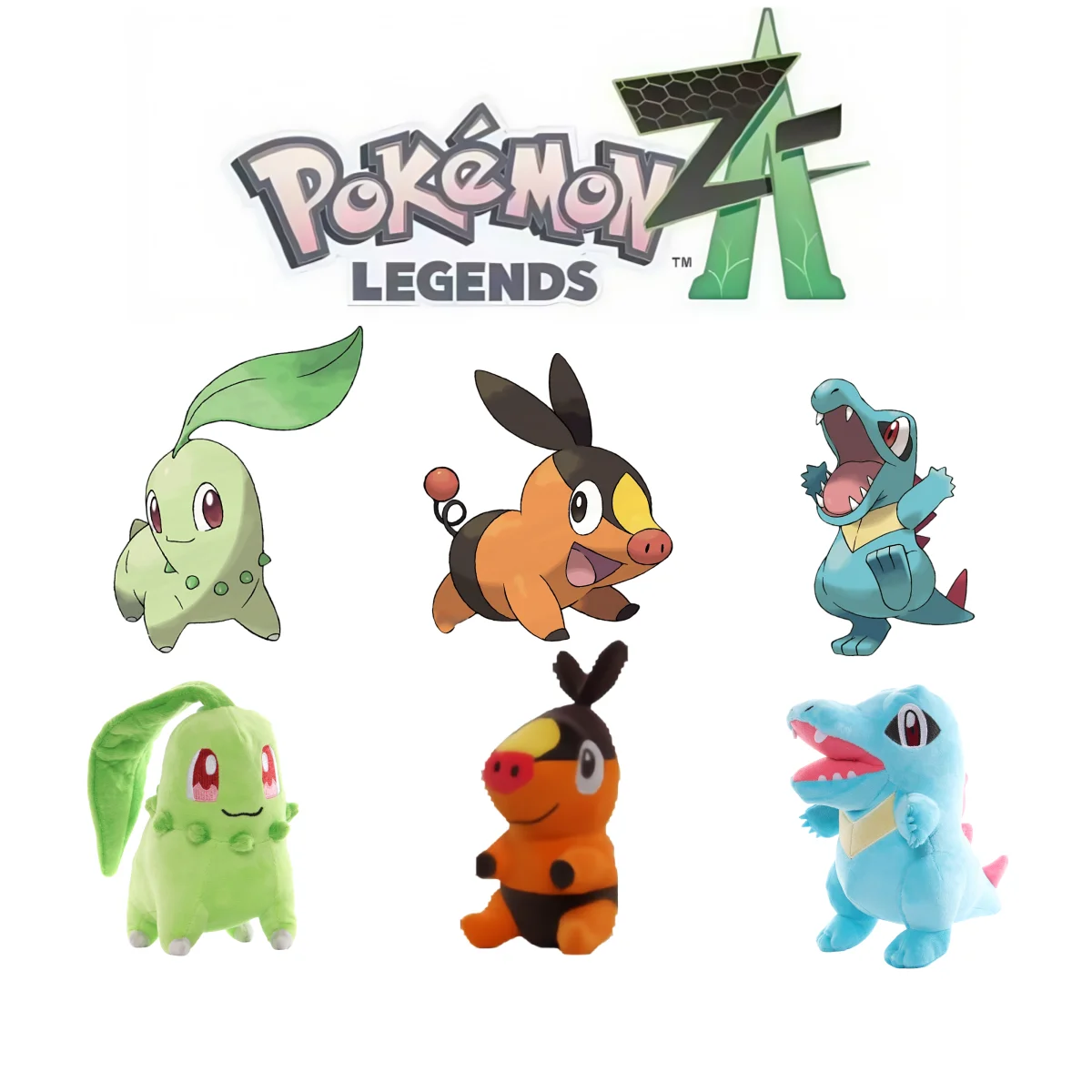 

Плюшевая кукла Пикачу Pokemon LEGENDS Z-A Chikorita Totodile Bayleef, игрушка Meganium Croconaw Tepig Pignite Emboar