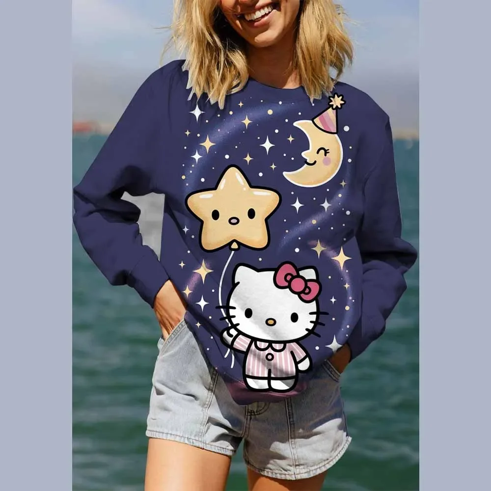 في الهواء الطلق الخريف الشتاء مريحة السترة عارضة أزياء مريحة مرحبا كيتي طباعة المرأة السترة قمم