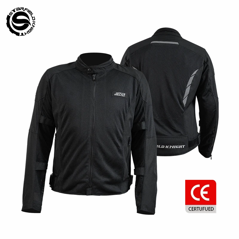 SFK Black Motorcycle Jacket Men's Riding Clothing Spring&Summer Mesh Breathable With CE Armor Body Protective Gears Accessories