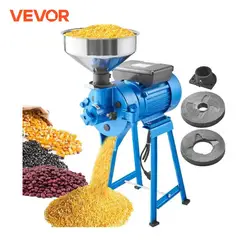 VEVOR Molinillo de Cereales Eléctrico Seco y Húmedo 2 en 1 Molino de Grano Comercial 1500 W Molino de Harina con 1 Muela de Acero y 1 Muela Abrasiva para Molienda Rápida de Cereales Especias Hierbas