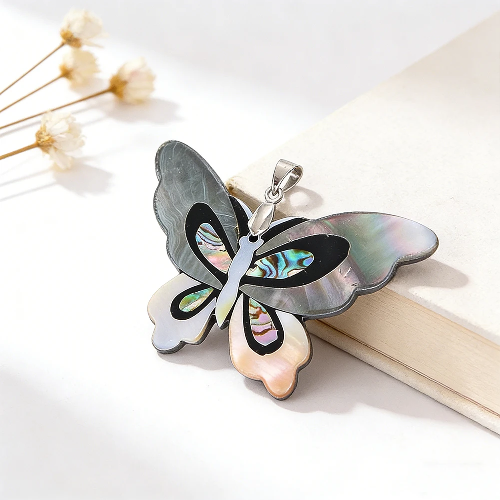 Natural Colourful Shell Necklace Pendant Splicing Butterfly Shape Creativity Madam Daily Neck Decoration Charms Fashion Jewelry