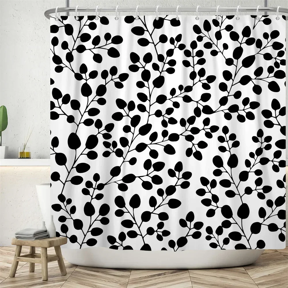 Black Pattern White Shower Curtains Bathroom Curtain With Hooks Waterproof Bath 180*180cm Creative Personality Shower Curtain