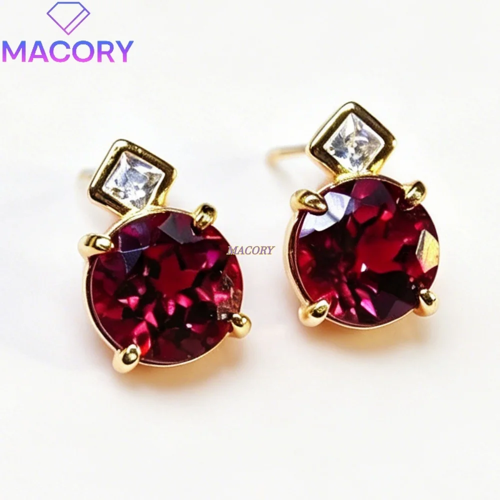 Simple and delicate garnet stud earrings S925 sterling silver suitable for everyday commuting multiple options available