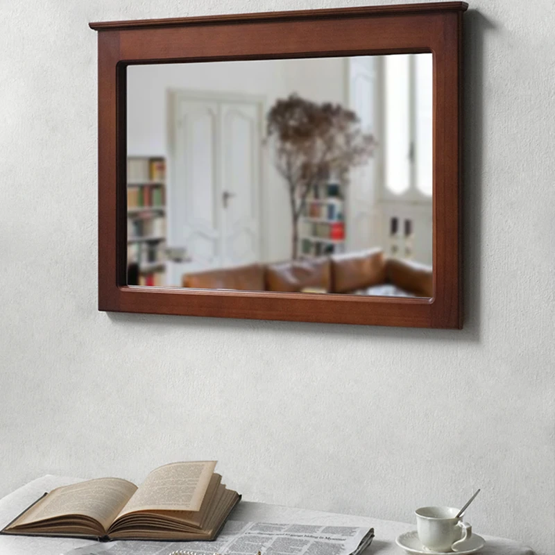 Wooden Square Decorative Mirrors Aesthetic Abstract Make-up Vintage Wall Mirror Wooden Bathroom Espelho Home Decorations PX50DC