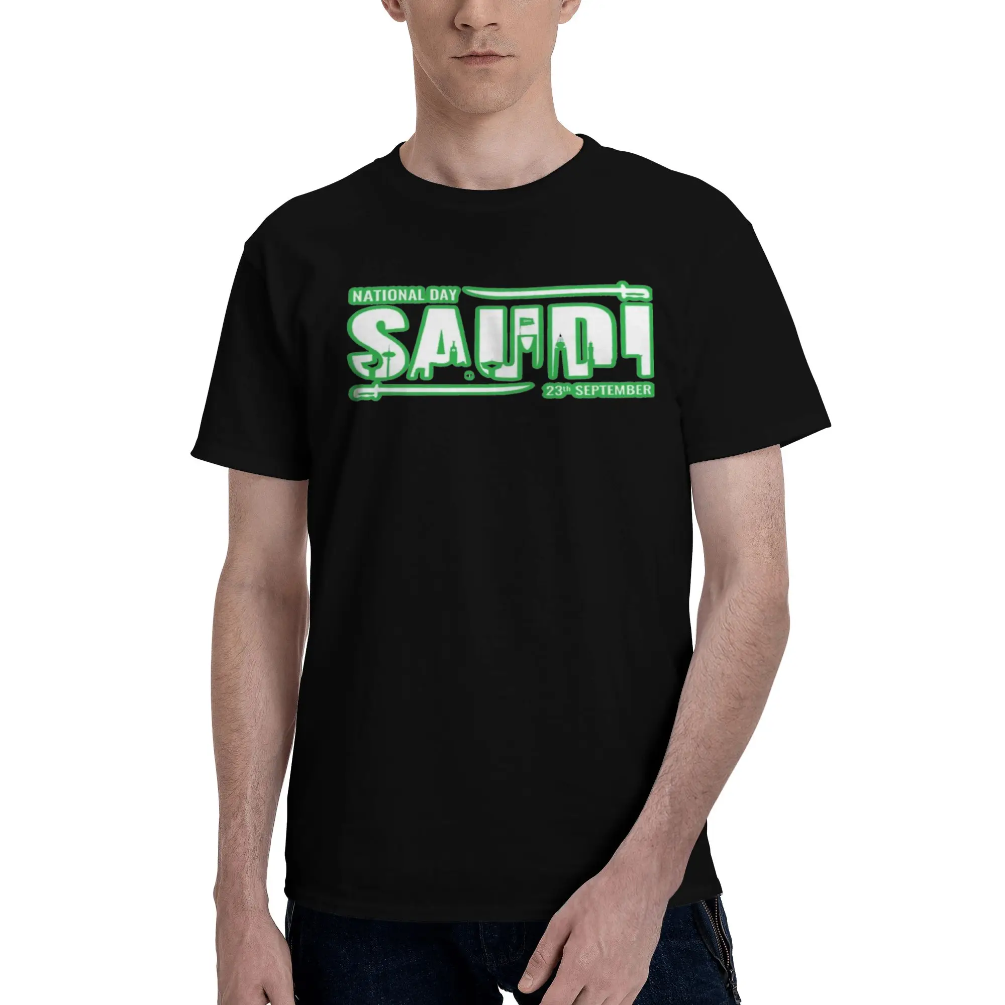 Graphic Printing Saudi National Day  T Shirt For Unisex Kingdom of Saudi Arabia 100% Cotton Tee Shirt Short Sleeve Clothes