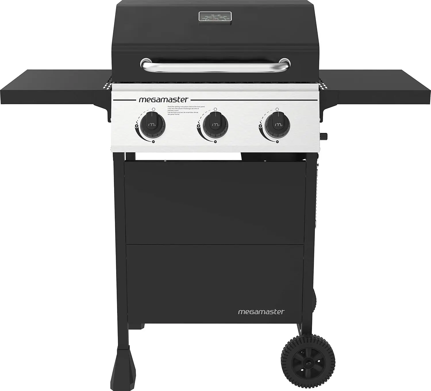 3-Burner Propane Gas Grill with 2 Foldable Side Tables, 30000 BTUs, Perfect for Camping, Outdoor Cooking,Silver and Black.