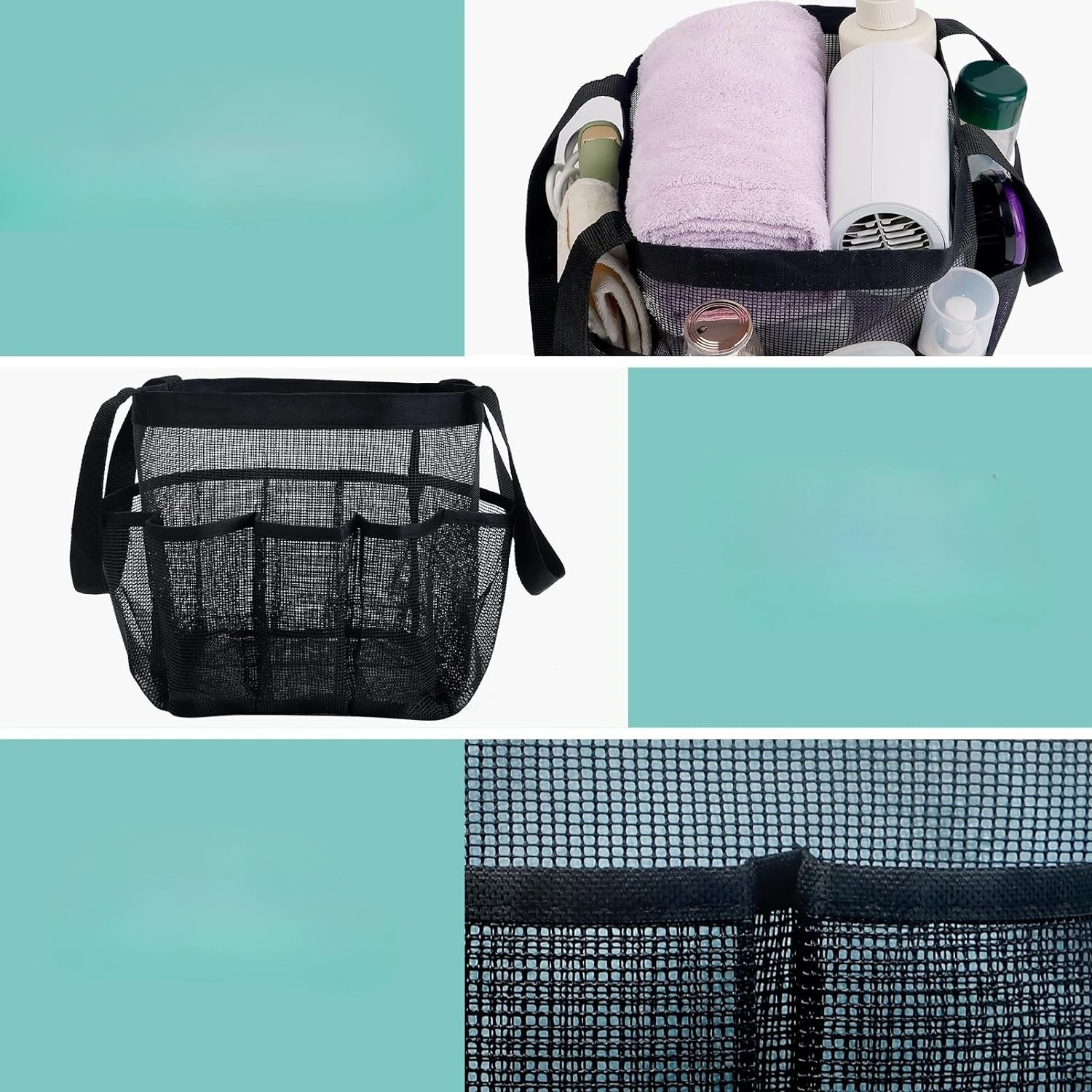 Tragbare, atmungsaktive Aufbewahrungstasche mit Kordelzug für die Reise, Make-up-Aufbewahrungstasche mit mehreren Taschen für den Strand