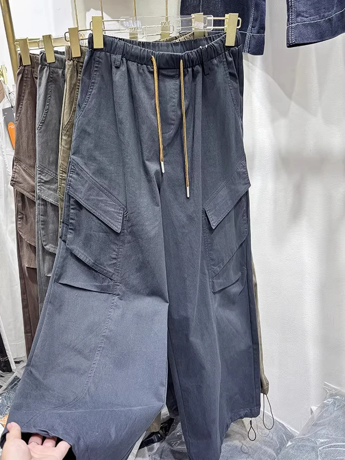 

Свободные повседневные брюки прямого кроя, весна-осень, модные брендовые рабочие брюки, японский стиль, с разрезами, большие размеры