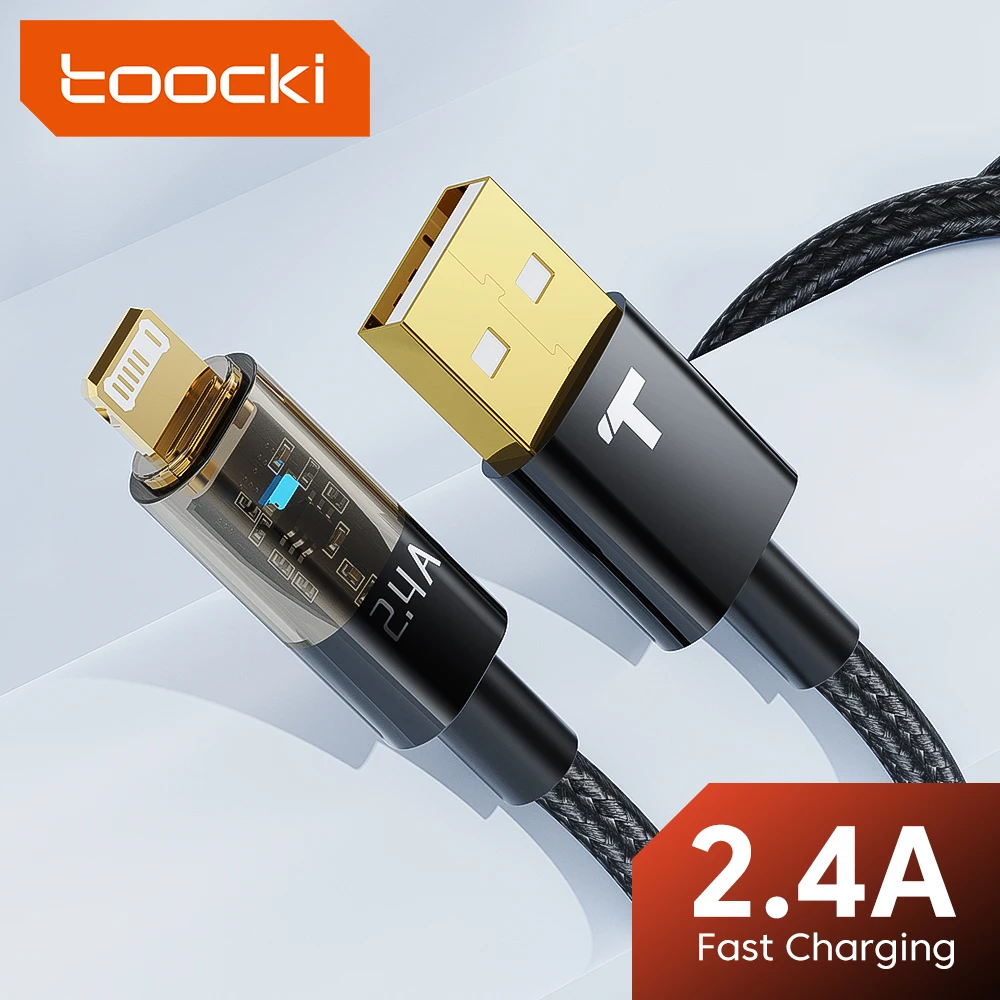 Toocki USB Cable For iPhone14 13 12 11 6 7 8 X SE Cable 2.4A Fast Charging Cable For Ipad Charger Cable USB Data Line 1 2m