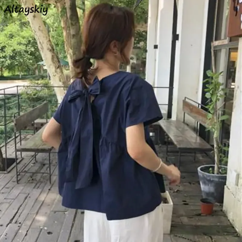 Blouses Women Preppy Style Gentle Simple Bandage Design Summer New Popular Korean Version Loose Female Casual Harajuku Temper