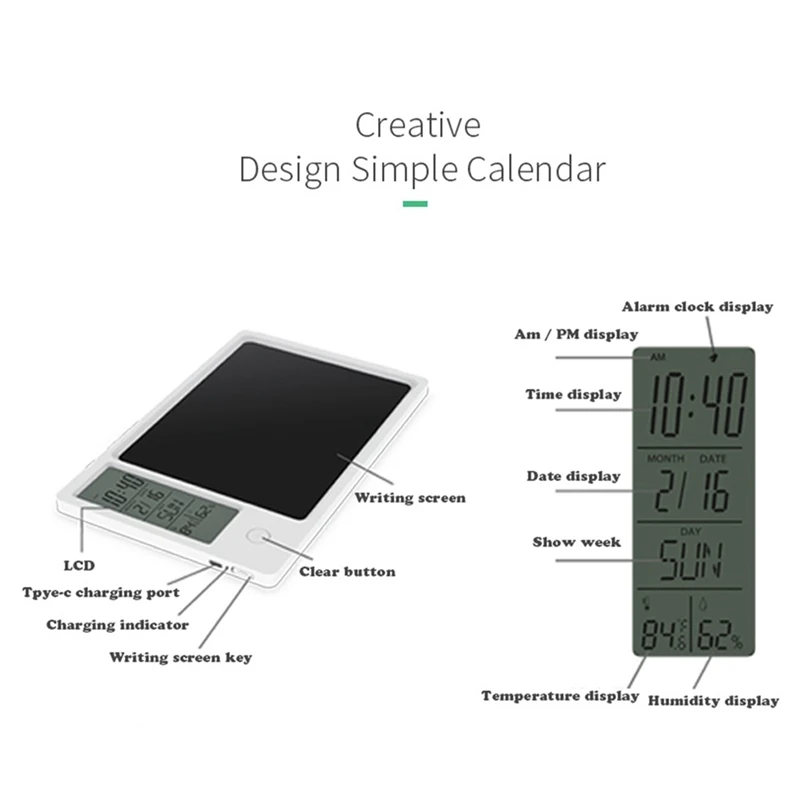 Multi-Function Calendário eletrônico, Desktop LCD, Handwriting Board, Office, Memo ornamento