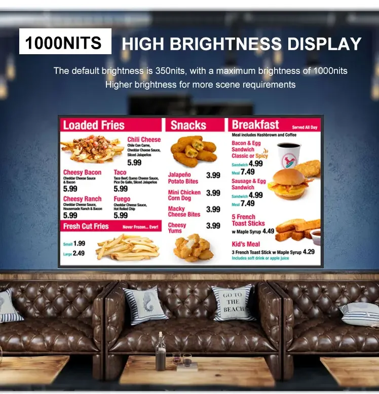 4K Media Player 32 43 55 Inch Digital Menu Boards for Retail Store Restaurant Indoor Displays Touch Order Screen SDK