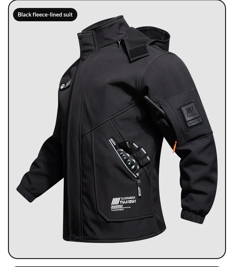 Unisex Fleece-gefütterter Wind- und Wasserdichter Herbst-Winter-Outdoor-Kletteranzug Taktische Arbeitskleidung Zweiteiliges Set für Männer und Frauen – Detail 27