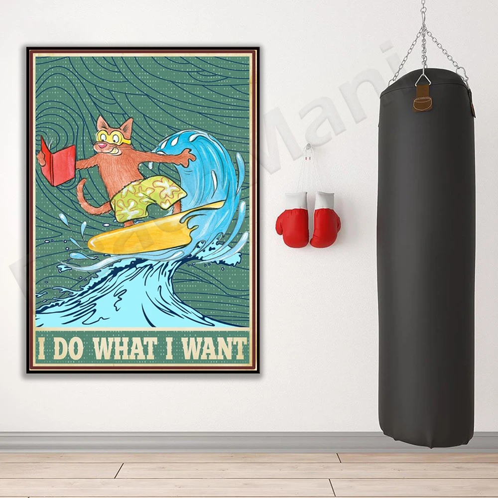 أفعل ما أريد ملصق هدايا القطط المضحكة، ملصق ركوب الأمواج على شكل قطة