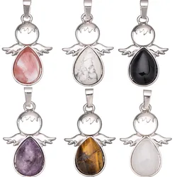 Fashion Natural Gem Stone Quartz Crystal Opal angel Pendant DIY charm Jewelry Making Necklace Angel Wings Pendants Accessorie