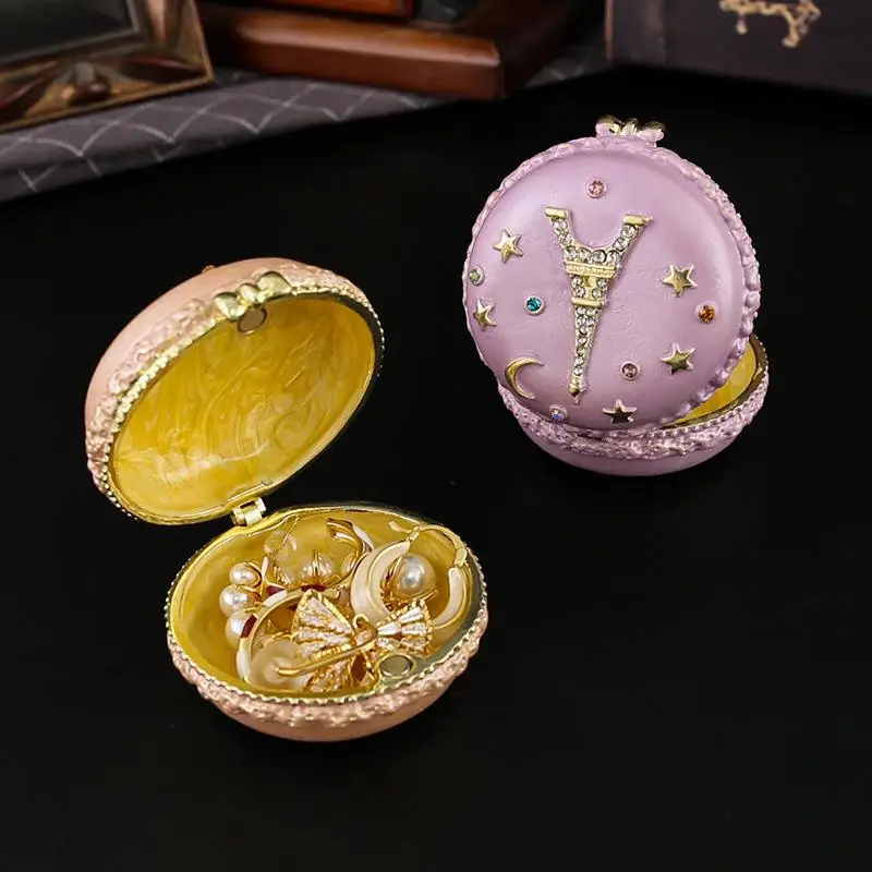 Enamel-colored Diamond-set Iron Tower Jewelry Box, Vanity Table Decoration, Ring And Earring Flip-top Storage Box, Birthday Gift