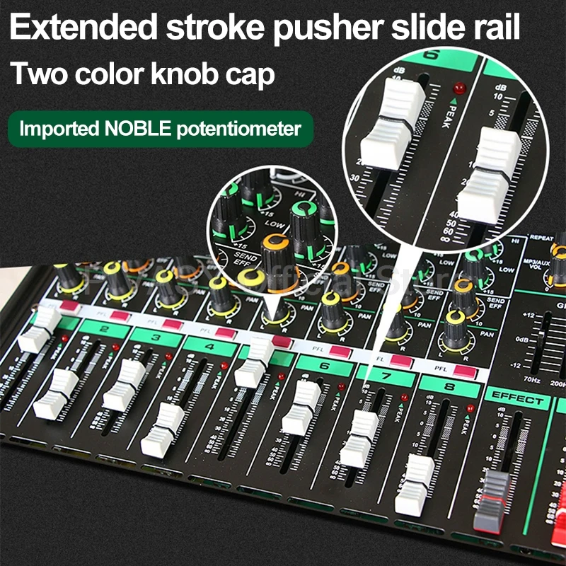 8-Way Mixer Bluetooth Mixing Console Professional with Power Amplifier /Microphone High Power Mixers  or Outdoor Home Stage DJ