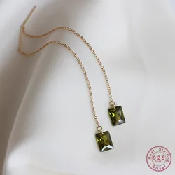 S925 Sterling Silver Plated 14K Gold Olive Green Zircon Ear Wires for Women Retro Elegant Simple Versatile Earrings