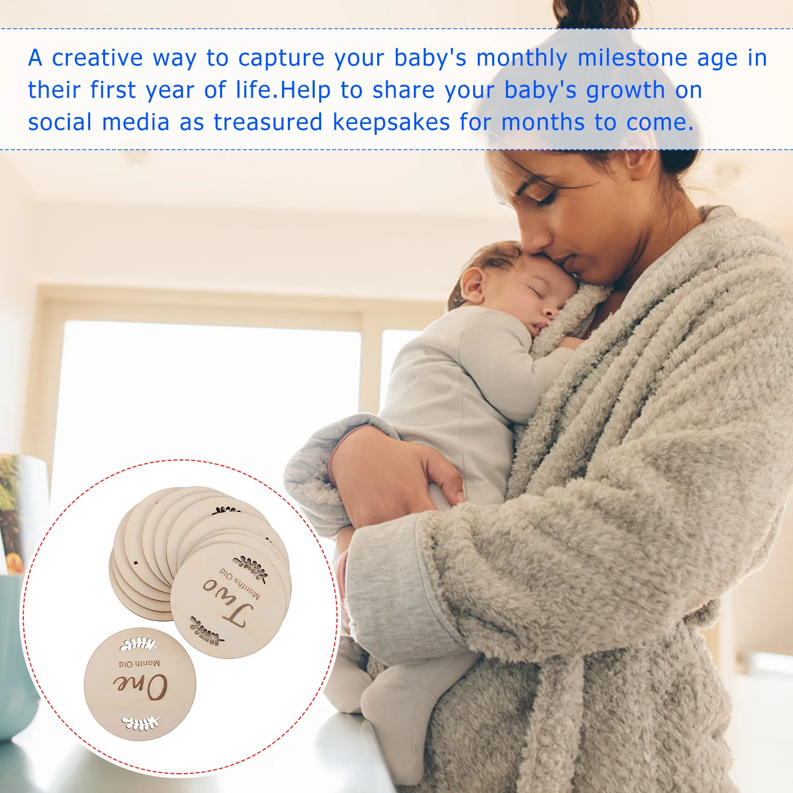 

12Pcs Baby Growth Commemorative Cards Creative Wooden Milestone Cards for Newborn Photo Props Baby First Year Keepsake