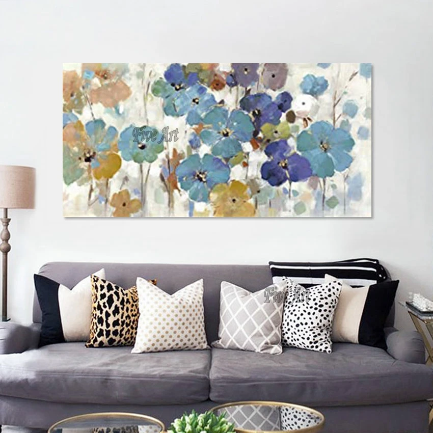 Abstract Canvas Painting Art Picture Handmade Wall Poster Blue Yellow Acrylic Flower Landscape Unframed Home Decor Artwork Gift