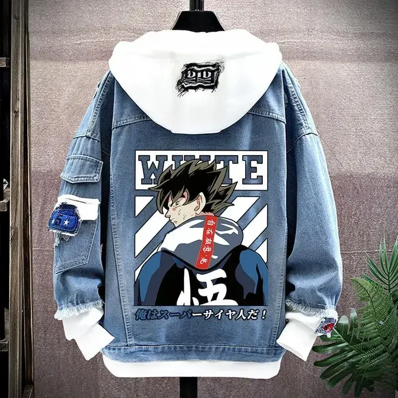 Dragon Ball Vegeta Son Goku Giacca di jeans primaverile con cappuccio allentato patchwork alla moda per ragazzi Felpa calda Abito bello