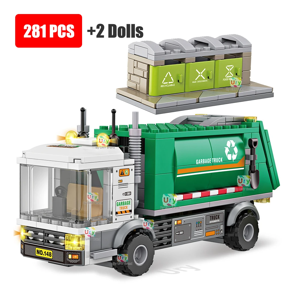 Stadtverkehr Auto Müllwagen, Reinigungsfahrzeug Van Express-Station Set Figuren Modellbausatz DIY Spielzeug als Geschenke