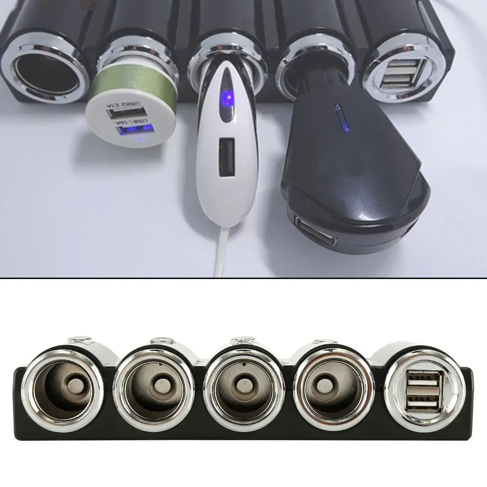 Universal Car Charger 12V 24V 4 Way Cigarette Lighter Multi Socket Auto Splitter Power Charger Car Adapter Dual USB Car Charger