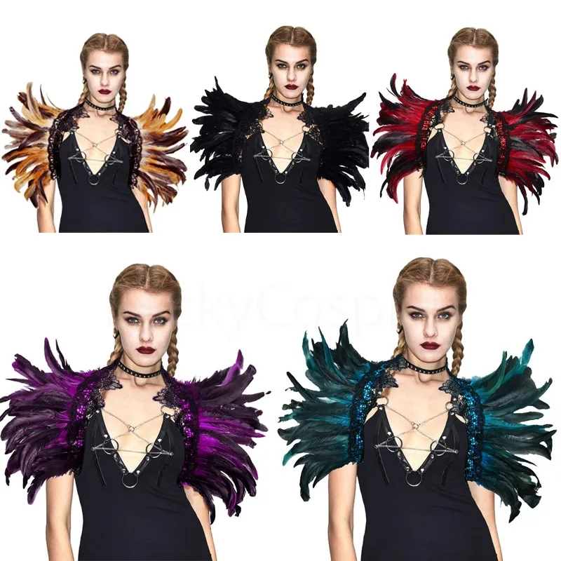 

5 Colors Feather Shoulder Wrap Lace Halloween Costume Props Bird Animal Cosplay Outfits For Women Carnival Party Birthday Gifts