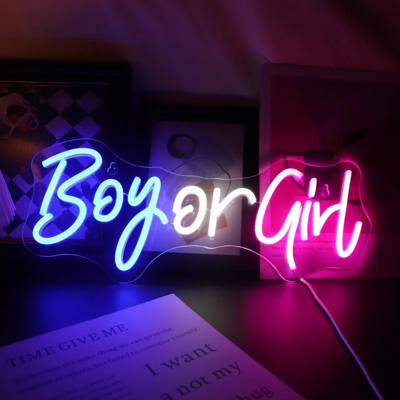 Heinstylee-Décorations LED "Boy or Girl" pour fête de révélation de sexe, bleu-rose, lettres pour annonce de grossesse