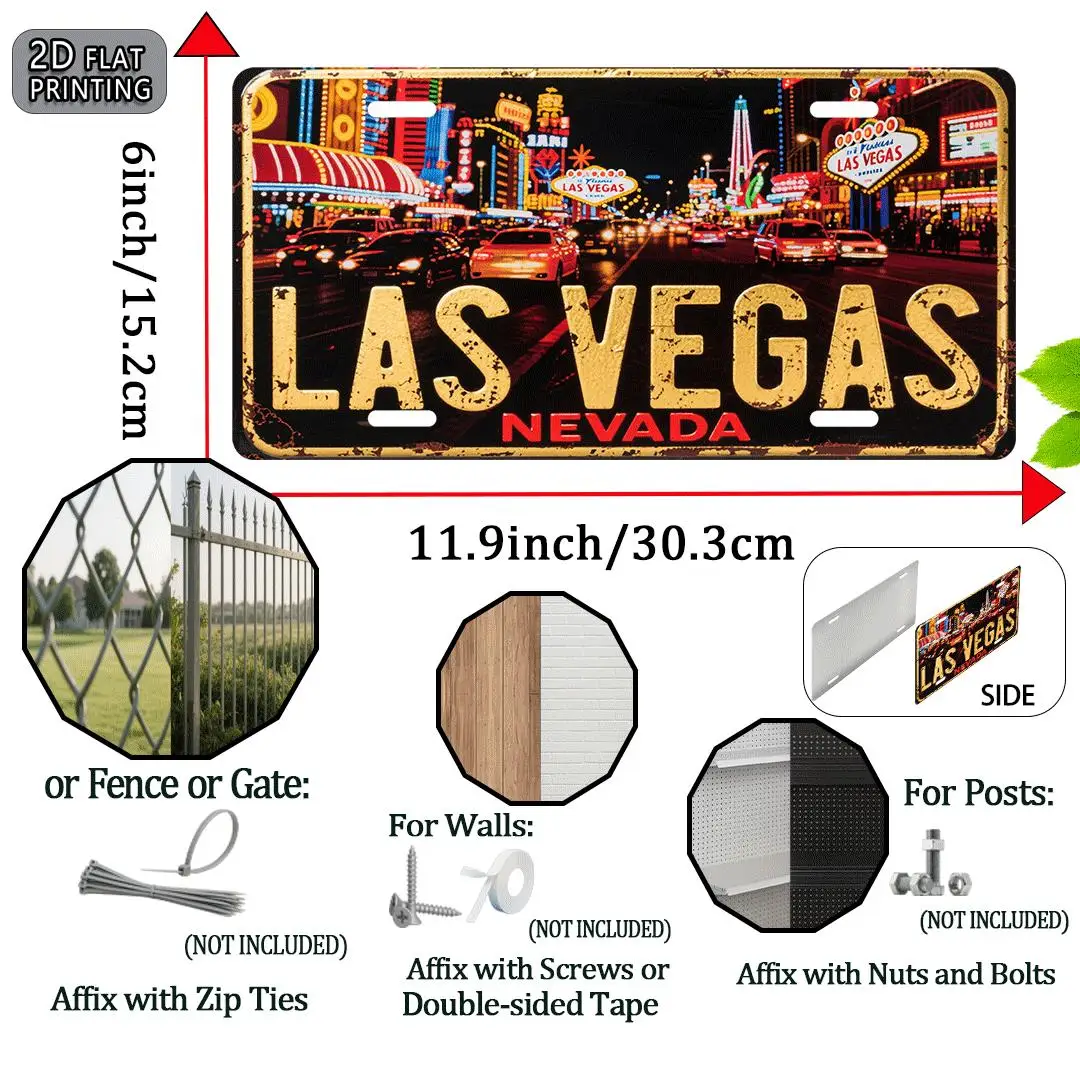 Las Vegas Nevada "Neon Strip Night Scene" 2D Flat Aluminum Metal Tin Sign for Retro Travel Souvenir Wall Decor, Bar, Garage, Man view 2