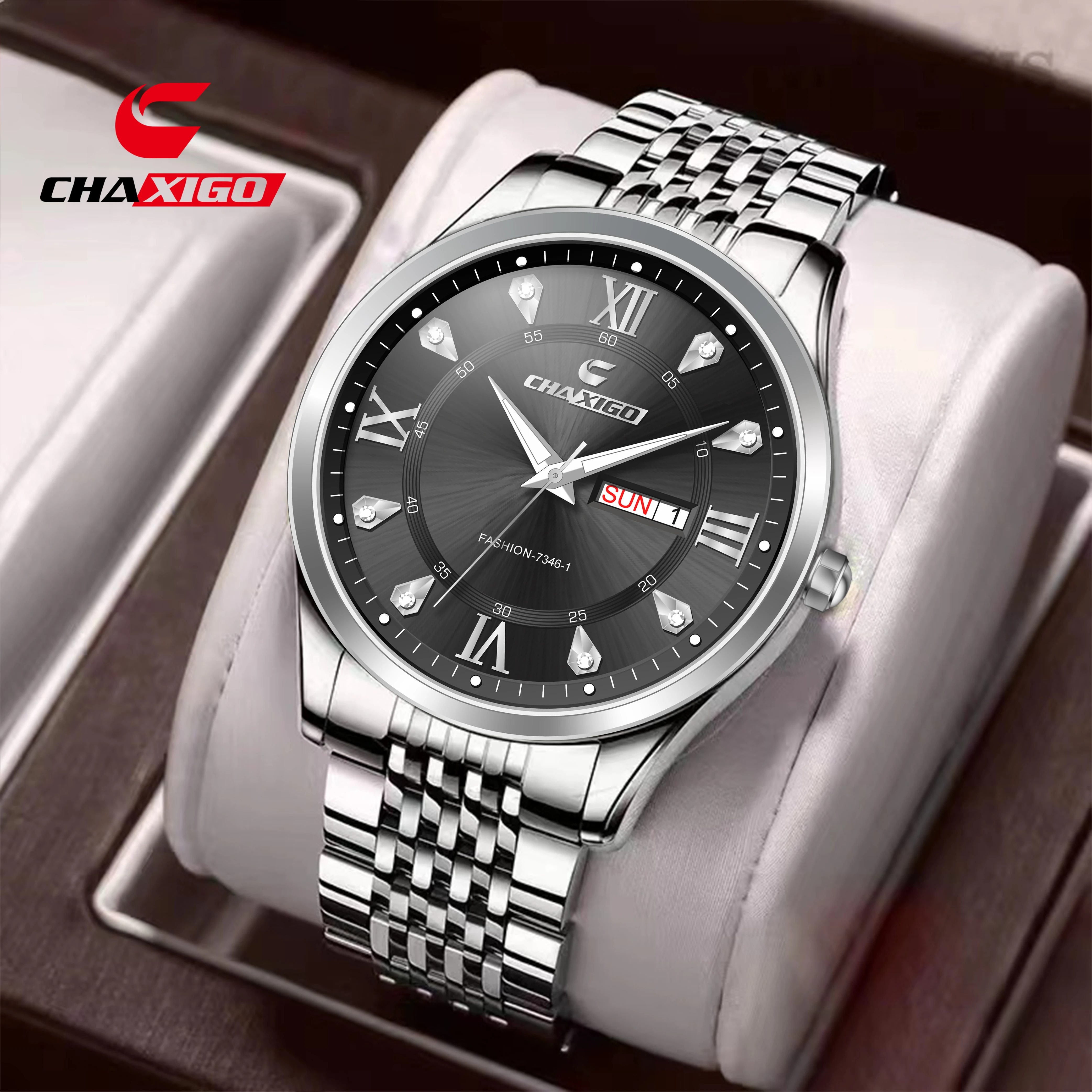 CHAXIGO Men's Quartz Watches Waterproof Luminous Chronograph Watch for Men Stainless Steel Luxury Man Wristwatch reloj hombre