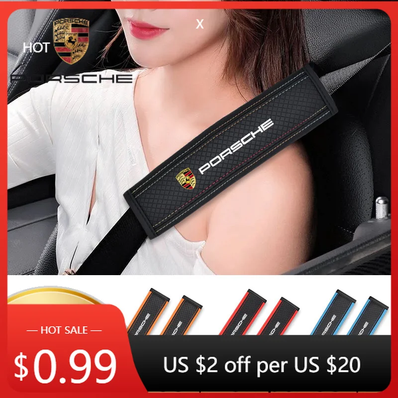 

Car Sticker For Porsche for Porsche Cayenne Panamera Macan Boxster 911 Carrera-GT 928 944 2Pcs Car Seat Belt Protector Cover Aut