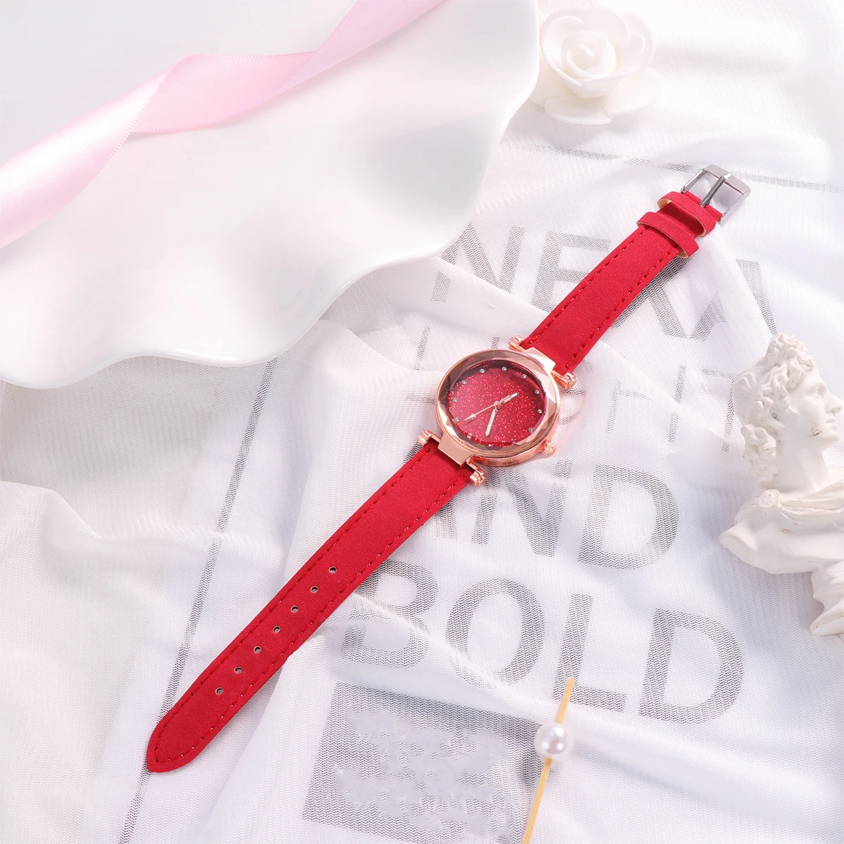 

2pcs Quartz Watch Women Small Face Wrist Ladies Watches Precise Time Durable Material Birthday Matching Clothes