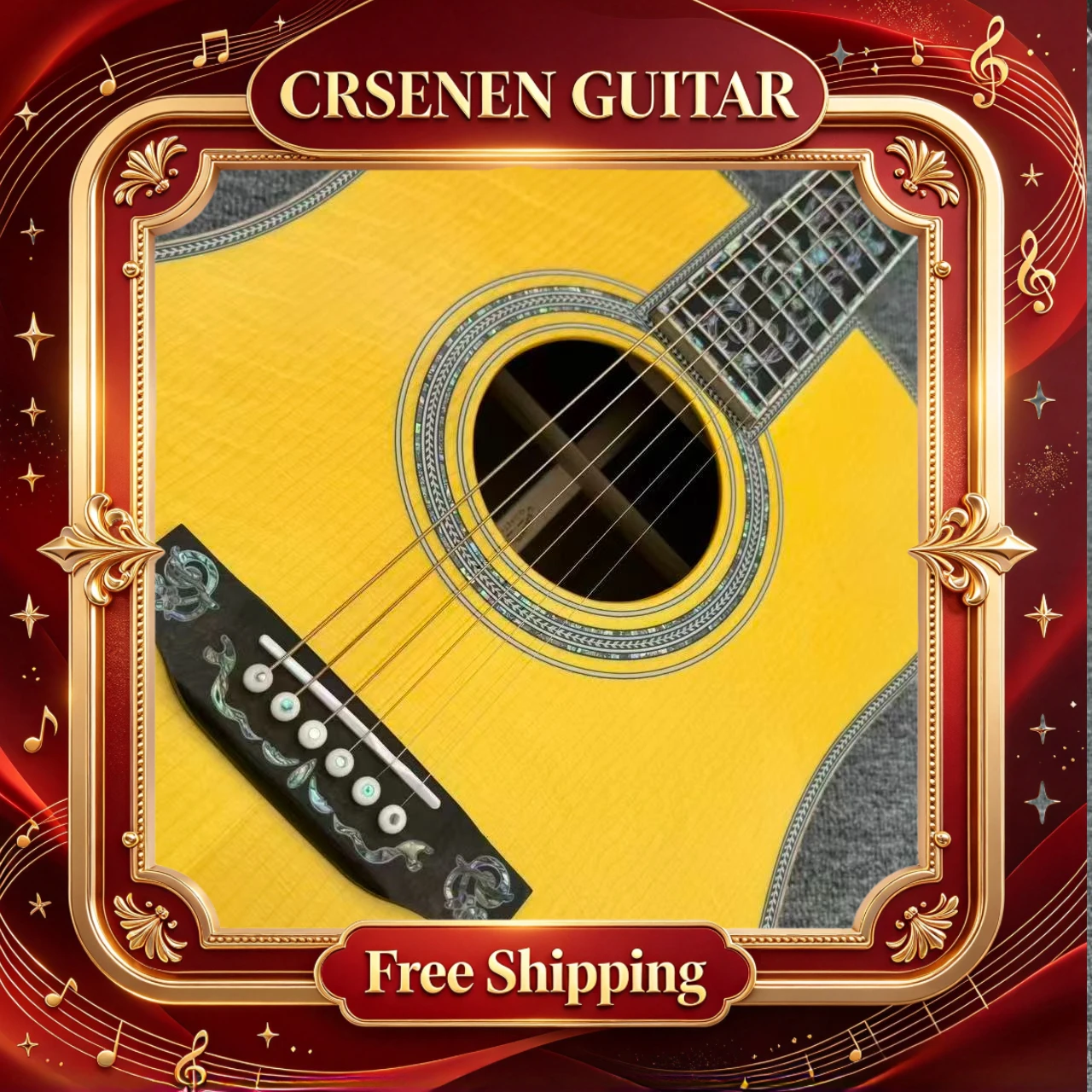 Free Shipping D45 Solid Wood Yellow 6 StringFloral Inlay Acoustic Guitar Anniversary Gift Wooden Guitar Folk Guitar Learn