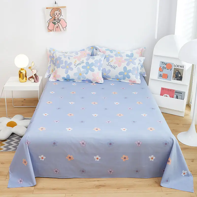 100% High Quality Cotton Print 1 Flat Sheet (without Pillowcase) Plant Flowers Suitable for Twin Bed Soft and Breathable