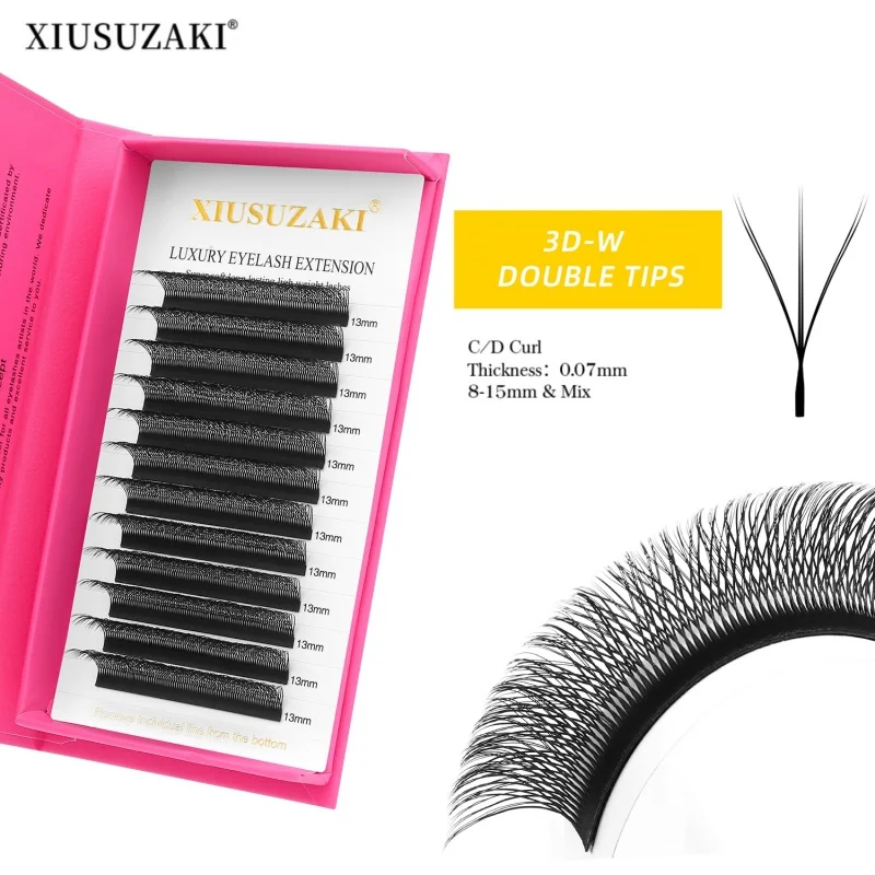 XIUSUZAKI Double Tips 3D W 0.07mm Eyelashe Extensions Automatic Flowering Premade Full Dense Natural Soft Lashes