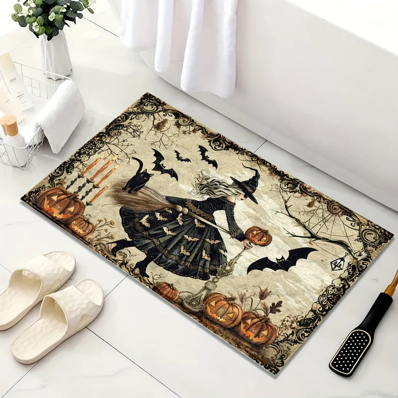 VIKAMA Gothic Retro Witch Door Mat Non-Slip Resistant Dirty Door Front Door Mat Indoor Outdoor Carpet Holiday Home Decoration