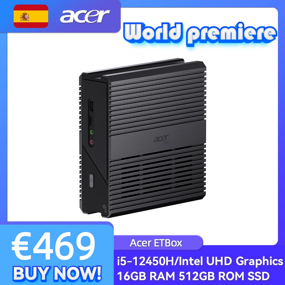 Acer-dispositivo ETBox Mini PC, Intel i5-12450H, 16GB, 512GB, SSD, Windows 11, Tripla, 4K, Ultra HD, WiFi, 6, Bluetooth 5,2