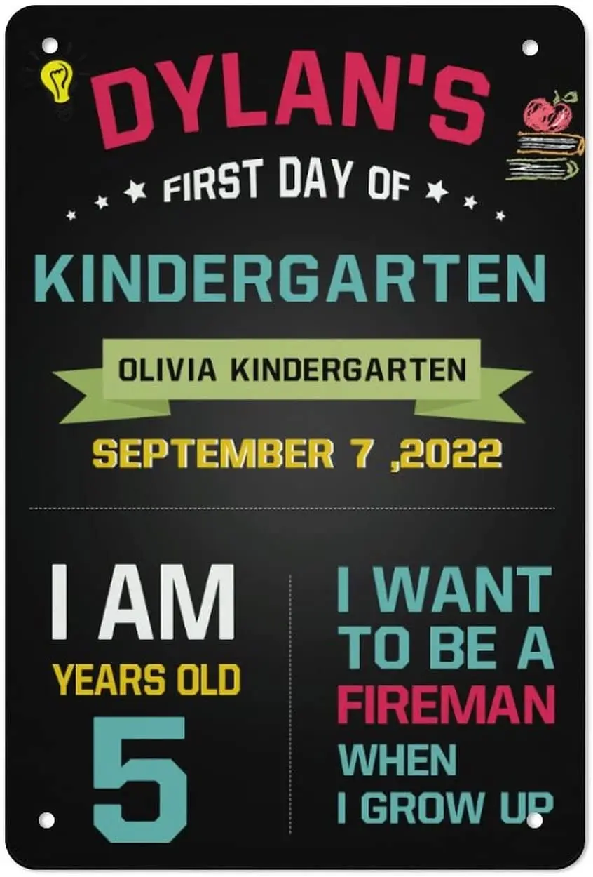 Custom First Day Of Kindergarten Tin Sign, First Day Of School Sign, My 1st Day Back To School Board Style Sign, Durable