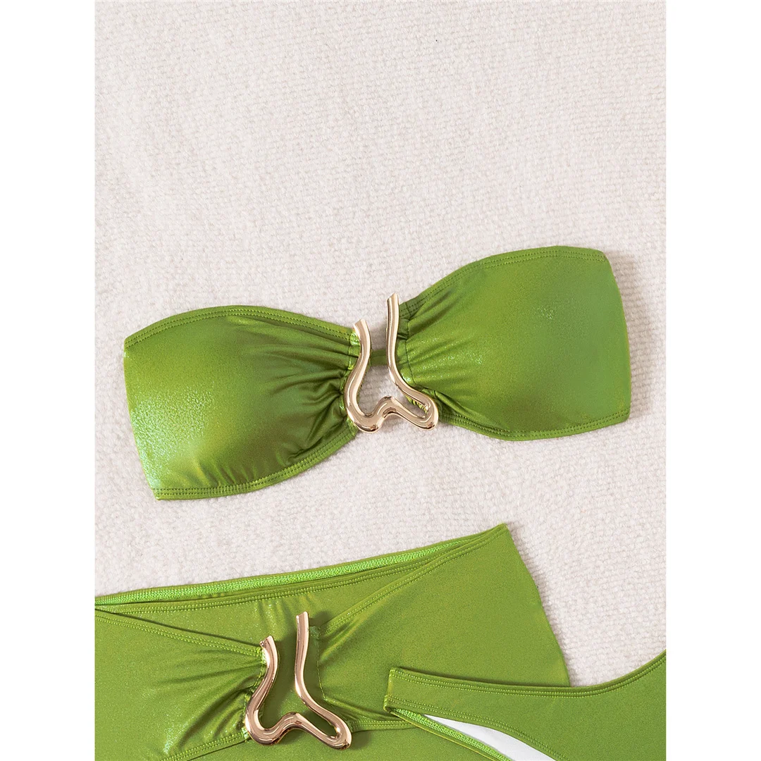 Mit Rock, Bandeau-Bikini, brasilianischer Bikini, Damen-Badebekleidung, weiblicher Badeanzug, dreiteiliges Bikini-Set, gepolsterter Badeanzug, Badebekleidung, Badeanzug, Modell V6645. – Detail 7
