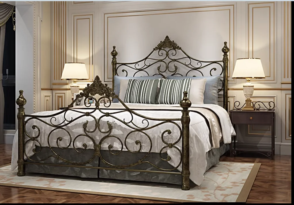 Wrought iron bed Double bed European Vintage Princess Bed Single Bed 1.8m 1.5m thick light luxury iron bed