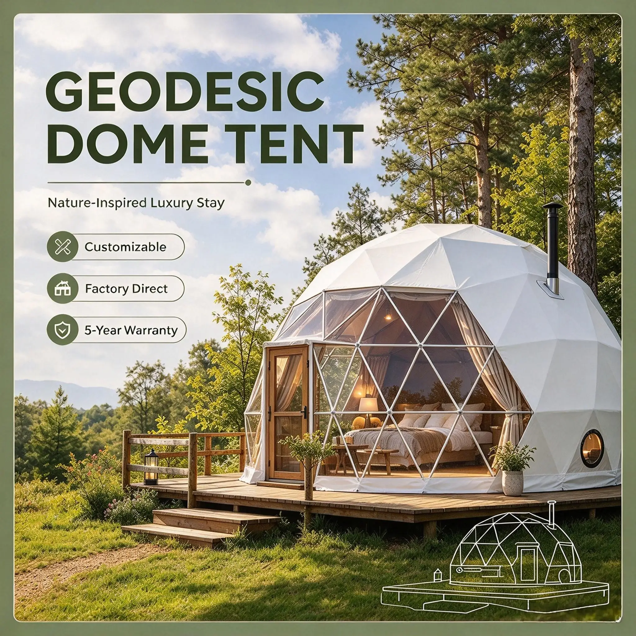 Custom 6m Luxury Geodesic Dome Tent, Outdoor Glamping Round Dome House for Resort Hotel Events