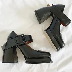2024 New Gothic High-heeled Shoes Women Pumps Korean Version of The Wild Thick with Square Head Retro  Women's Shoes