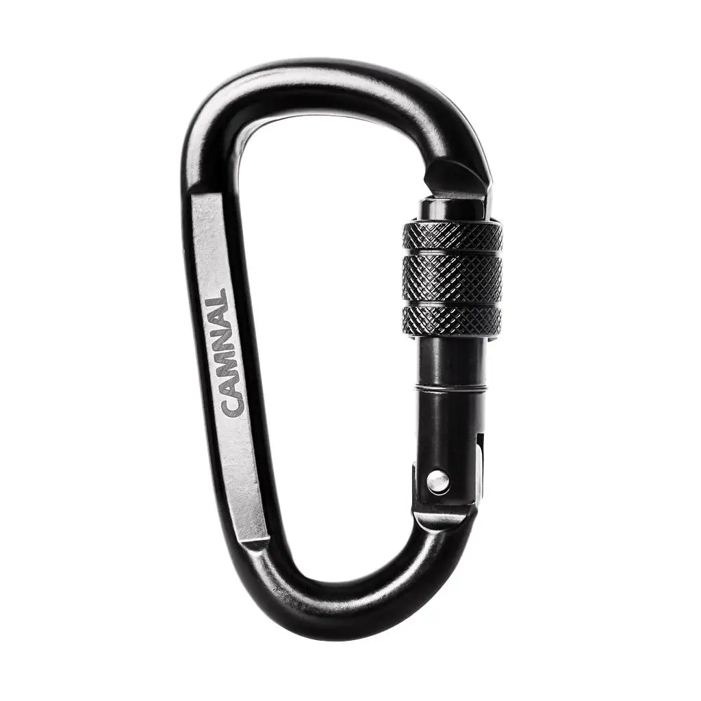 D-Shape 30KN Screw Locking Carabiner Rock Climbing Equipment CE Certified Black