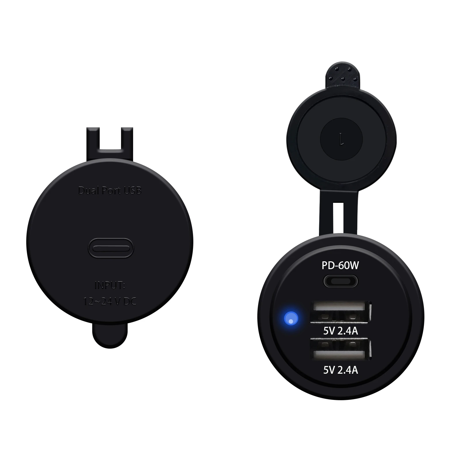 

PD60W & Dual USB 5V 2.4A 12V/24V Водонепроницаемая морская USB-разъем для зарядного устройства 3-портовое быстрое зарядное устройство (тип C + 2 USB) для автомобиля, лодки, автофургона, грузовика