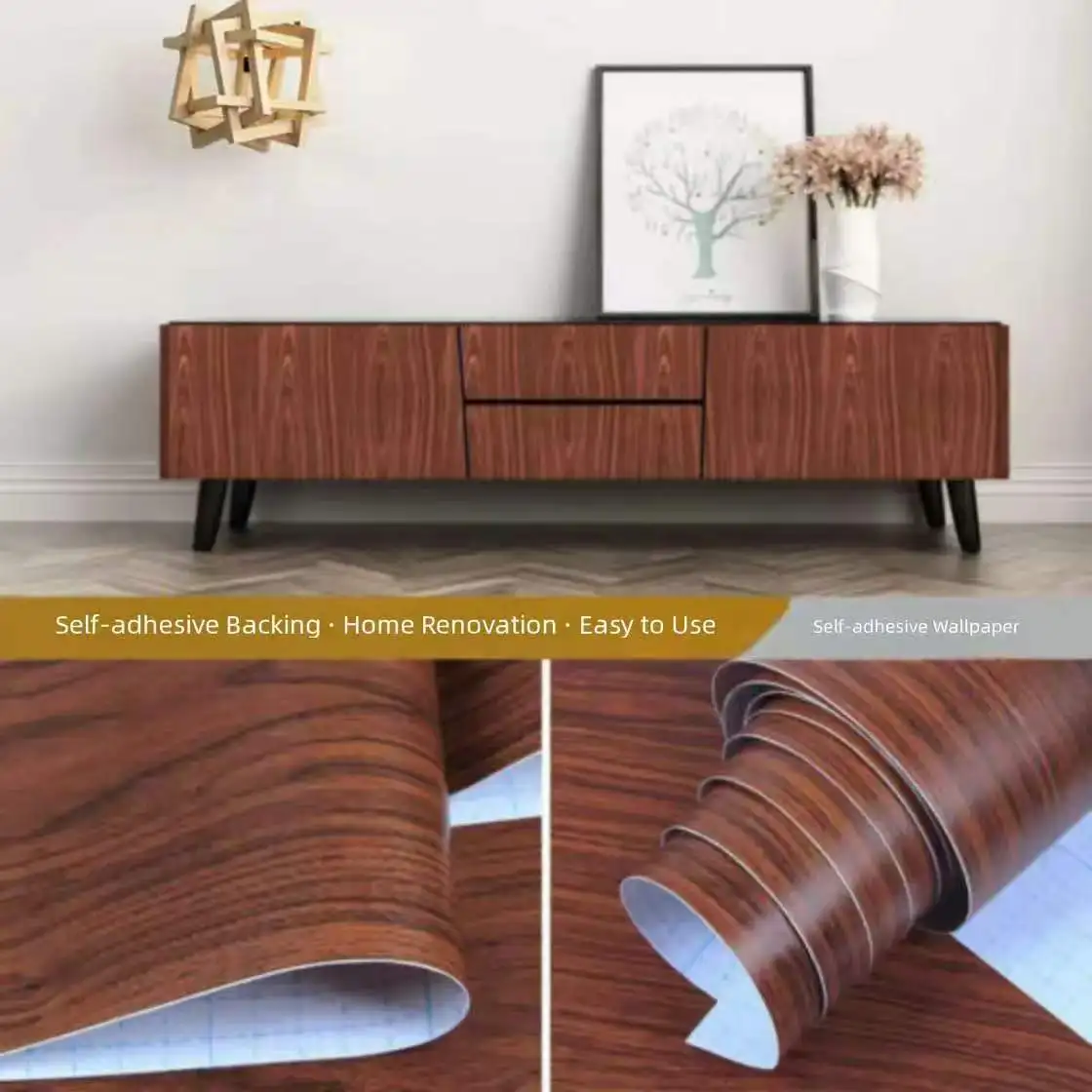 Wood-grain wallpaper with red wood pattern, self-adhesive furniture stickers for cabinets, wardrobes, instant stickers for furni