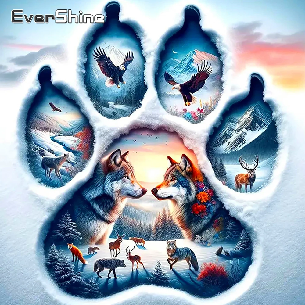 Evershine Diamant-Stickerei, Wolf, volles Quadrat, Diamant-Gemälde, Tiere, Adler-Set, Schnee-Dekoration, Mosaik, Hirsch, Wandkunst