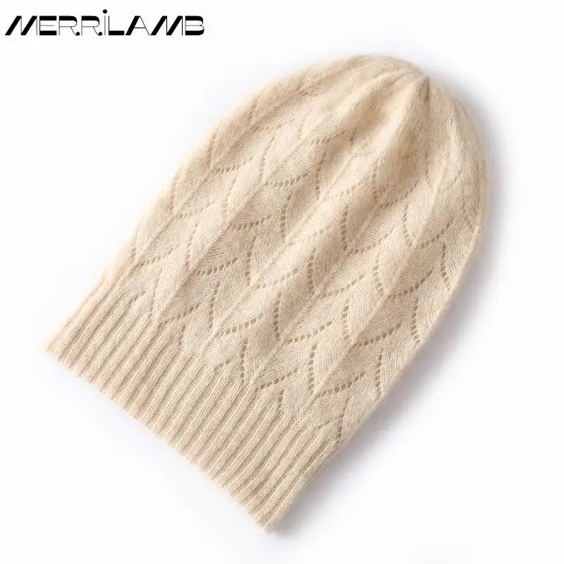 High Quality Winter Hats Women\'s Cashmere Knitted Solid Jacquard Skullies Cap Beanies