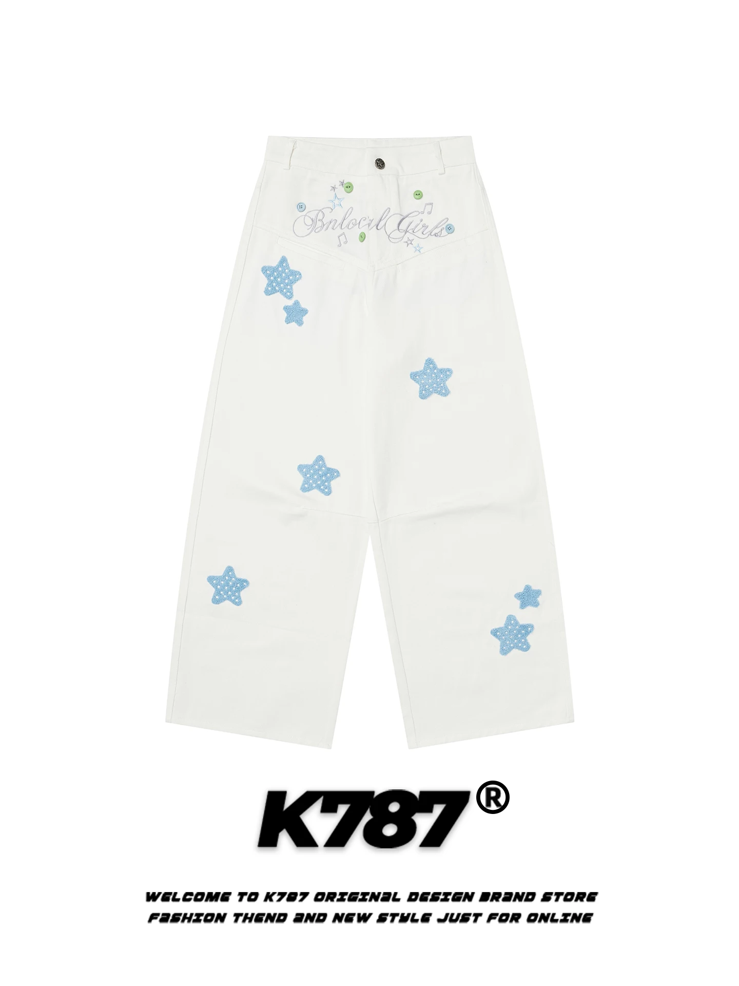 

American Retro Star Embroidery Casual Pants Women's Anti-Aging High Waist Slim Loose Straight Leg Wide Leg Long Pants