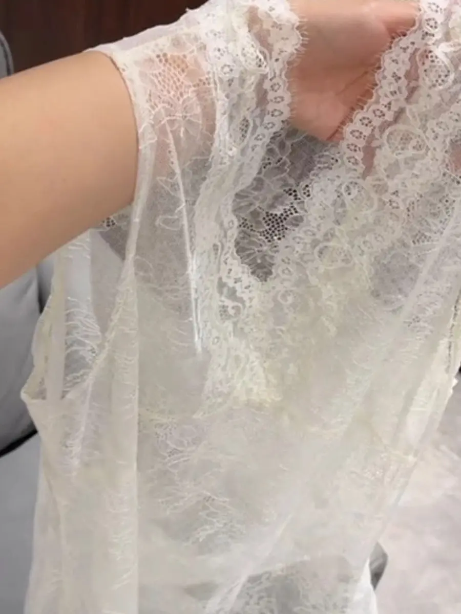 Elegant Lace Sleeveless V-Neck Vest Women's Early Spring High Sexy Sun Protection Top Thirteen Rows Regenerated Fabric Straig...
